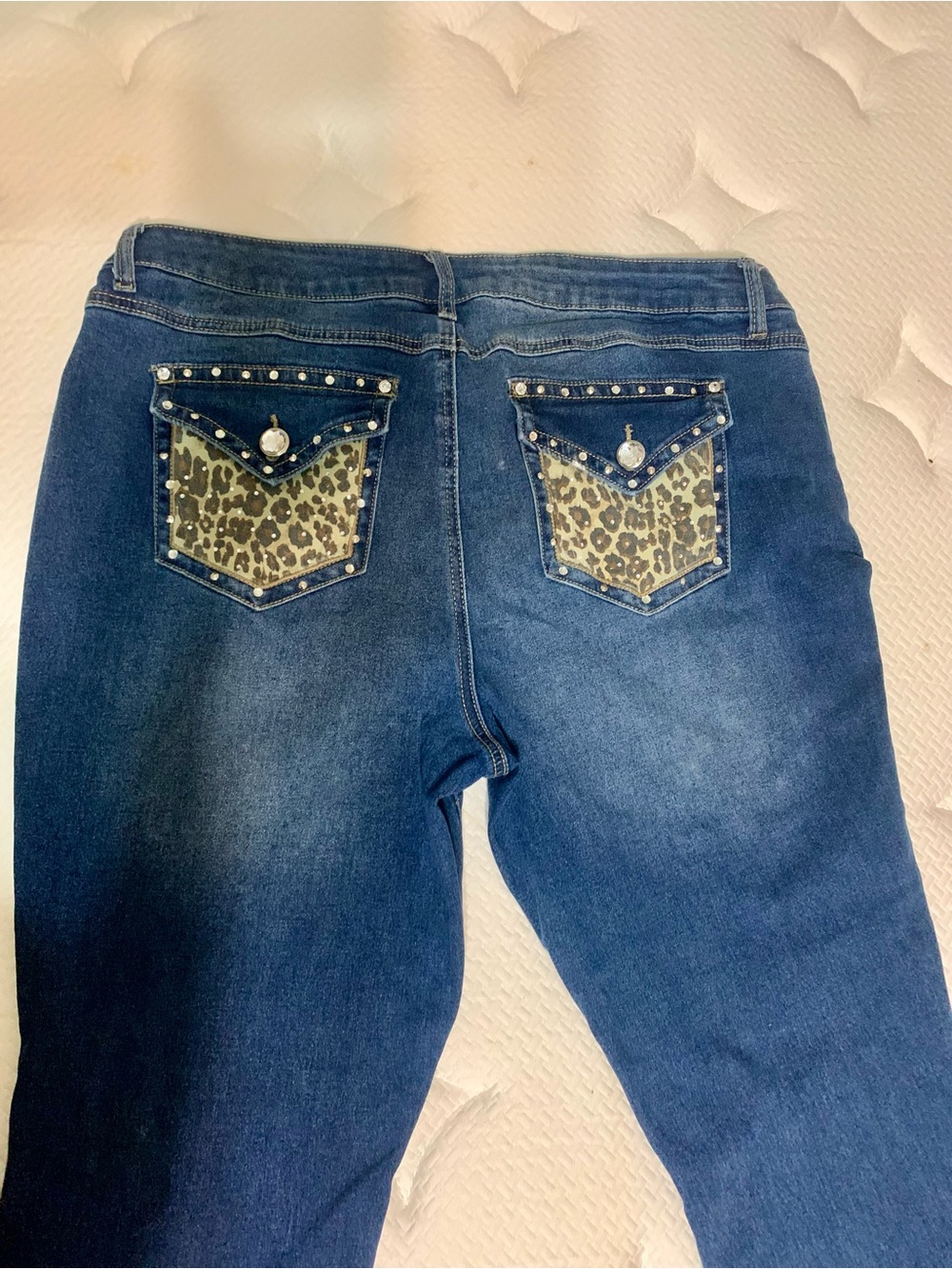 Cato Navy Skinny Jeans with Leopard-Print Studded Back Pockets